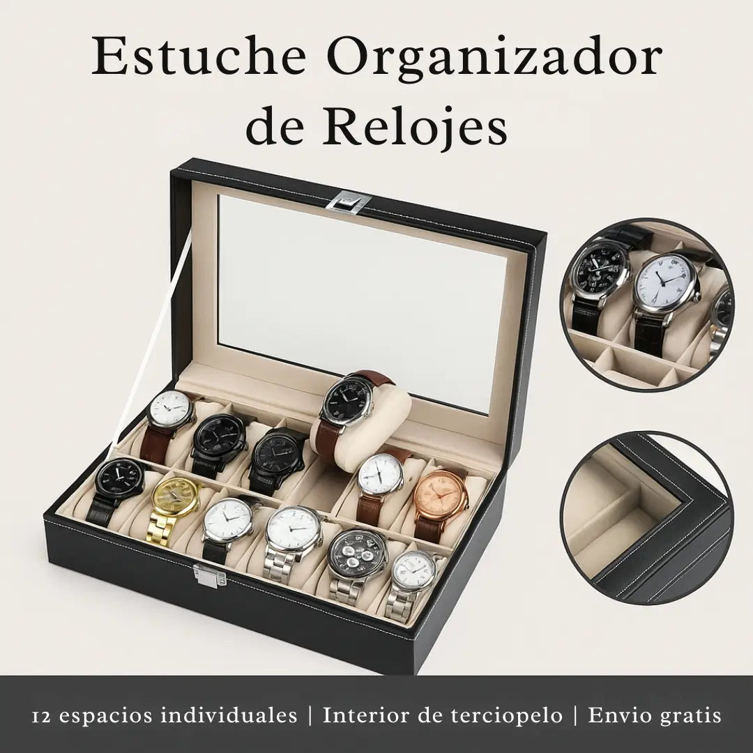 Estuche Organizador de Relojes y Joyas -12 Espacios
