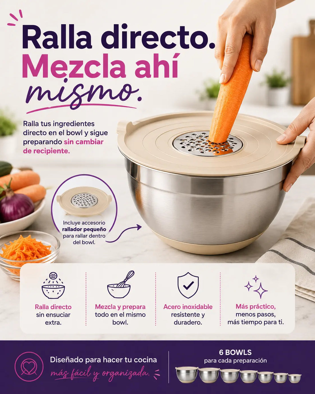 PreparaMix - Juego de 6 Bowls de Acero Inoxidable