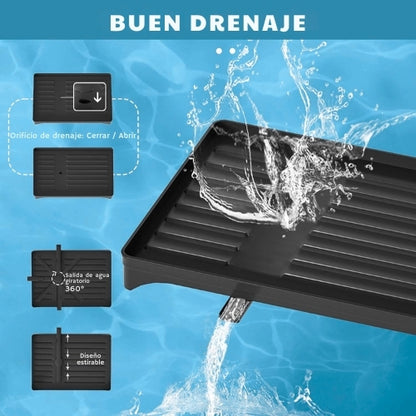 Escurridor de Platos de Acero Inoxidable Doble Nivel con Drenaje Automático 360°