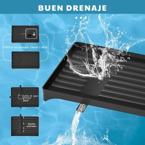 Escurridor de Platos de Acero Inoxidable Doble Nivel con Drenaje Automático 360°
